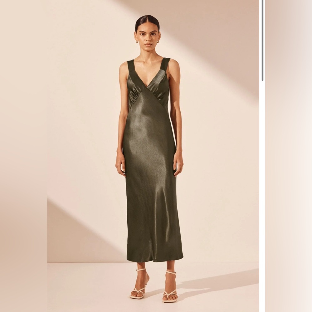 Shona Joy La Lune Plunged Midi Dress, Forest Green, size US 2